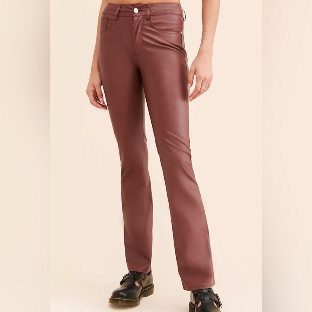 Anthropologie Pilcro The Yaya Vegan Leather Flare Pants | Rust | Size 26